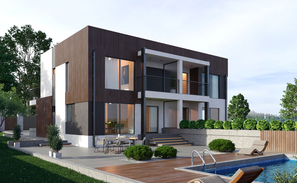 Miami ikerház 313 m²-es SIP típusház külső látványterve